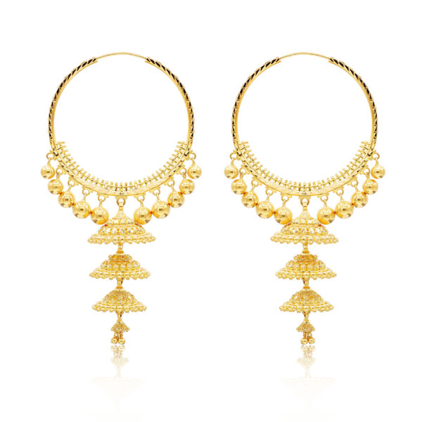 22K Gold Filigree Jhumka Earrings Set (48.70G) - Image 3