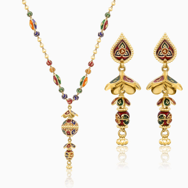 22K Gold Meenakari Necklace Set (31.75G)