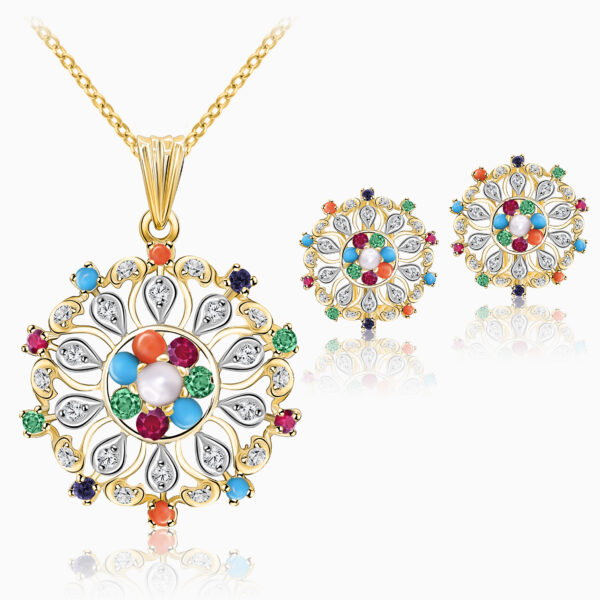 22K Gold Navratna Pendant Set (13.10G)