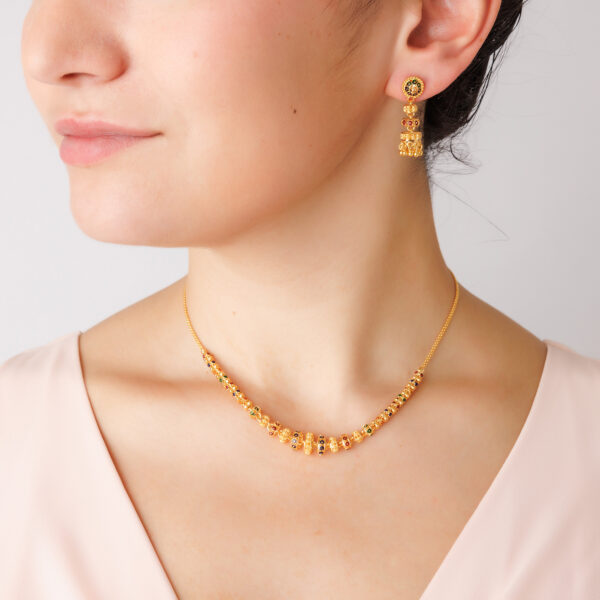 22K Gold Meenakari Necklace Set (22.25G) - Image 2