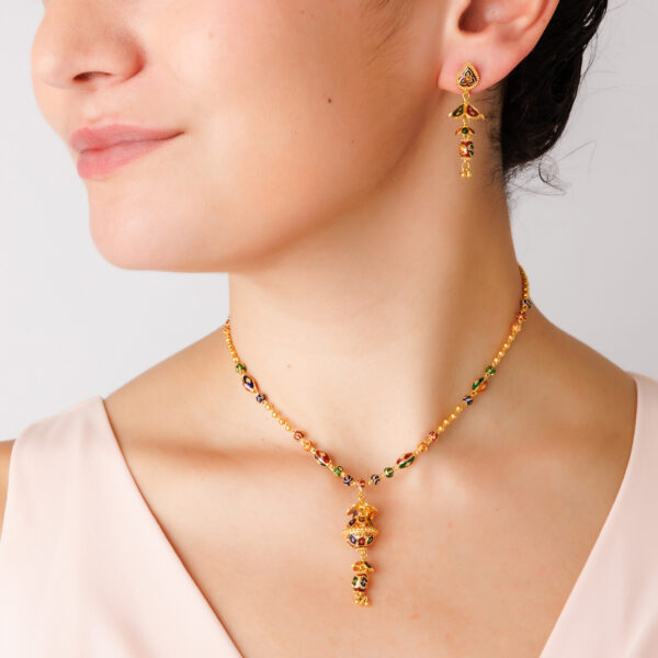 22K Gold Meenakari Necklace Set (31.75G) - Image 2