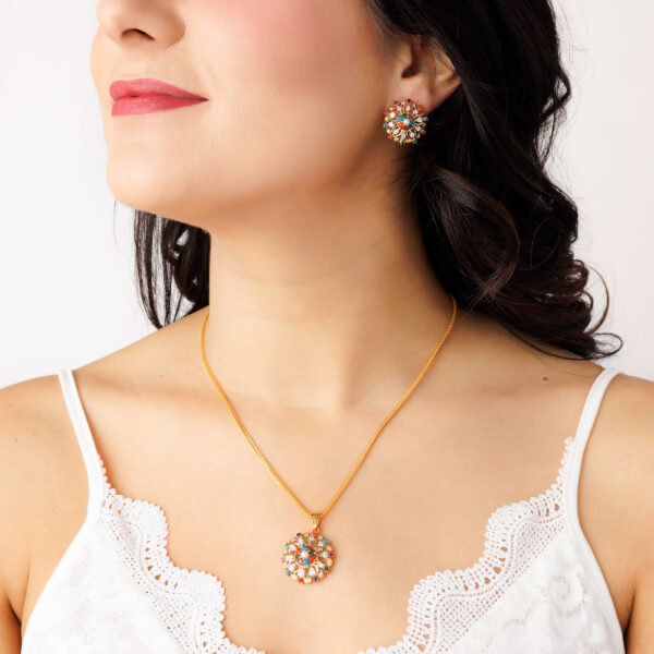 22K Gold Navratna Pendant Set (13.10G) - Image 2