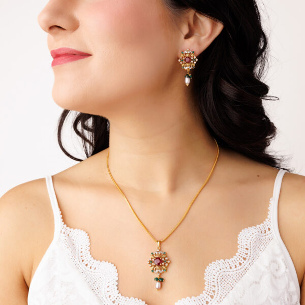 22K Gold Pearl Pendant Set (14.70G) - Image 2